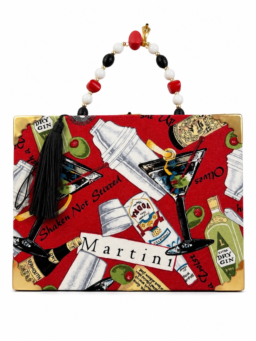 Vintage Martini Cocktail Wooden Box Purse Novelty Handbag w/ Poker Chip Gift